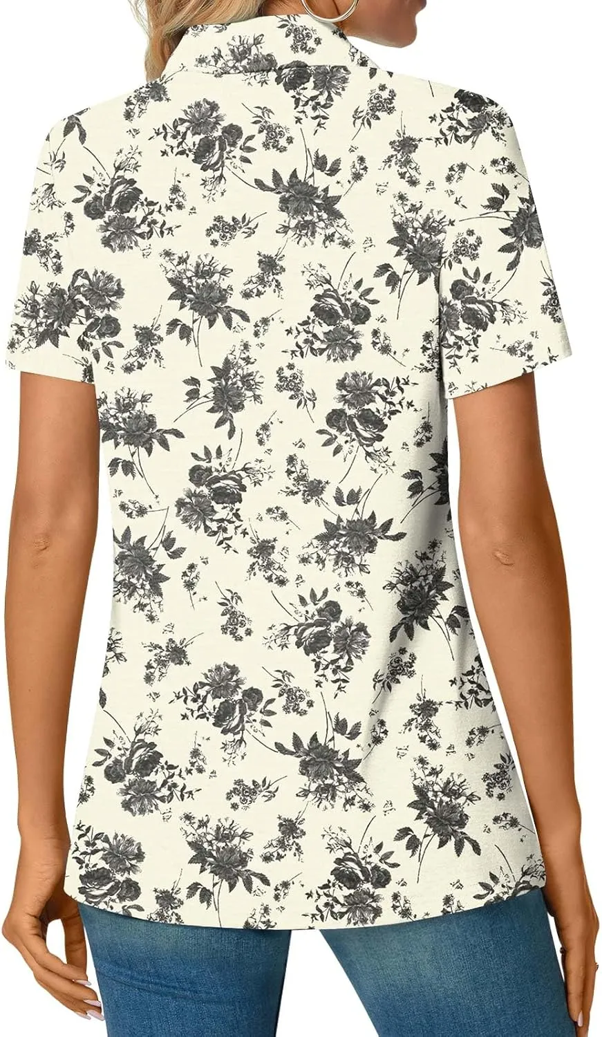 Aodemo Women's Summer Polo Shirts Dressy Button Up Collared Tunic Short Sleeve Work Tops V Neck Loose Blouses