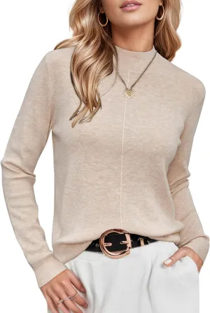 Arach&Cloz Womens Spring 2025 Sweater Tops Business Casual Outfits Work Mock Neck Long Sleeve Turtleneck Dressy Pullover