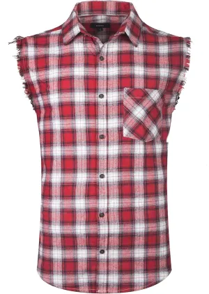 AVANZADA Men's Button Down Sleeveless Plaid Shirt Casual Flannel Plus Size Vest Western Shirts