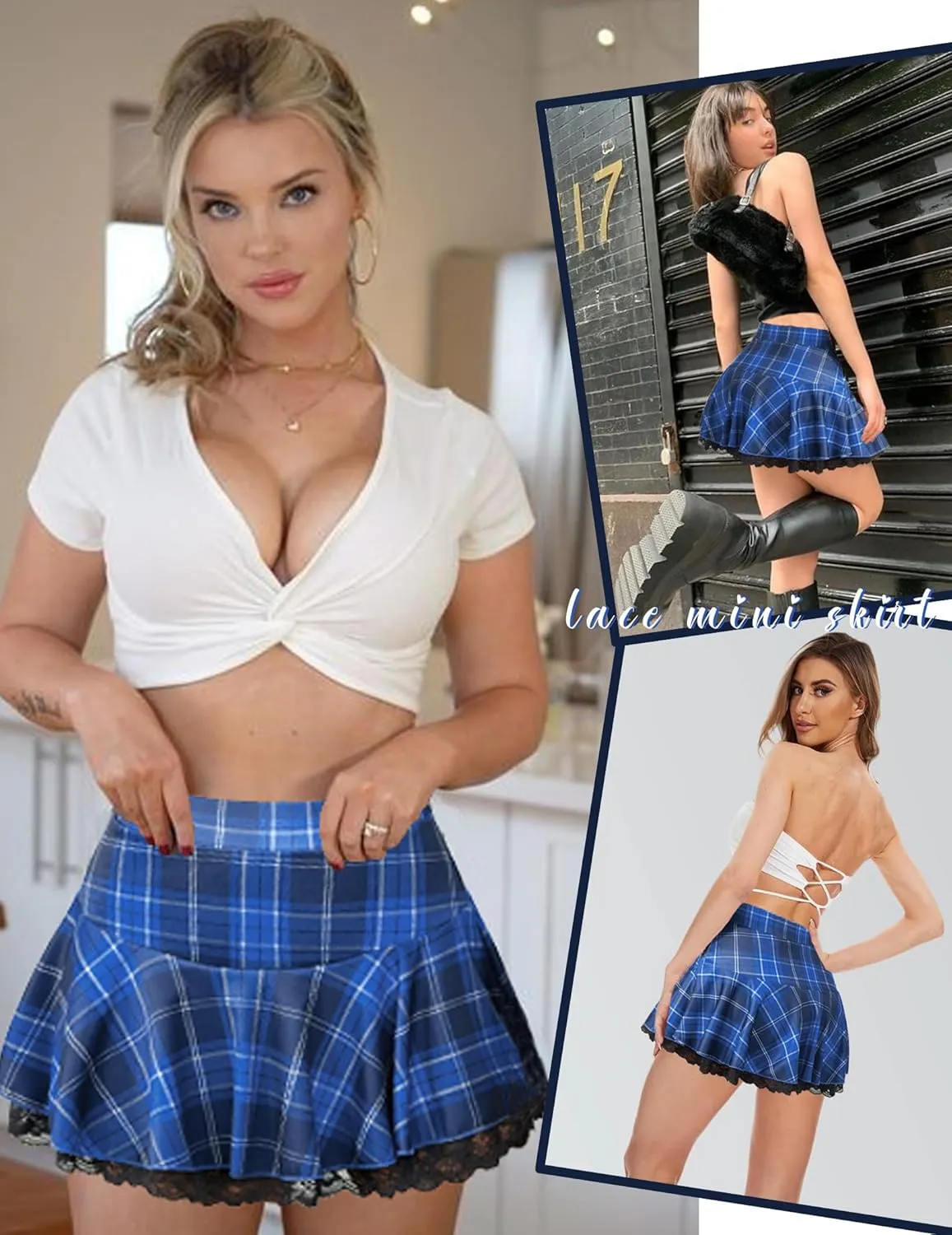 Avidlove Women Pleated Mini Skirt Sexy Lace Ruffle Solid Skirt Lingerie Short Skirts