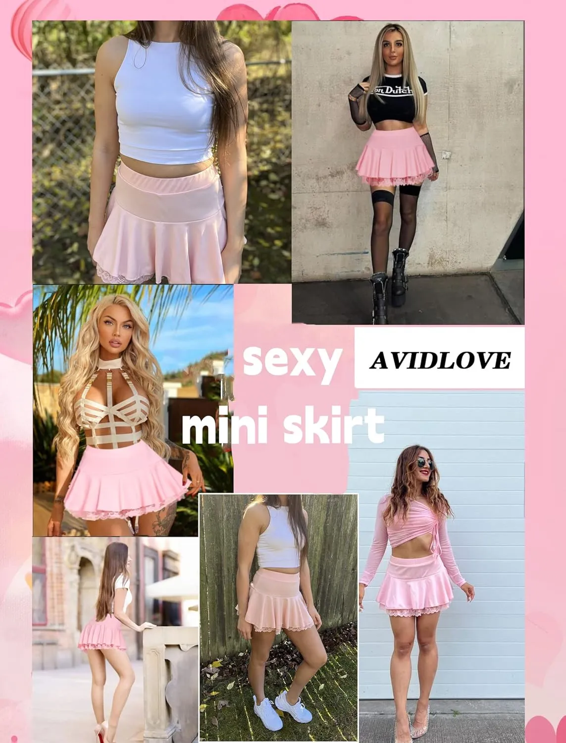 Avidlove Women Pleated Mini Skirt Sexy Lace Ruffle Solid Skirt Lingerie Short Skirts