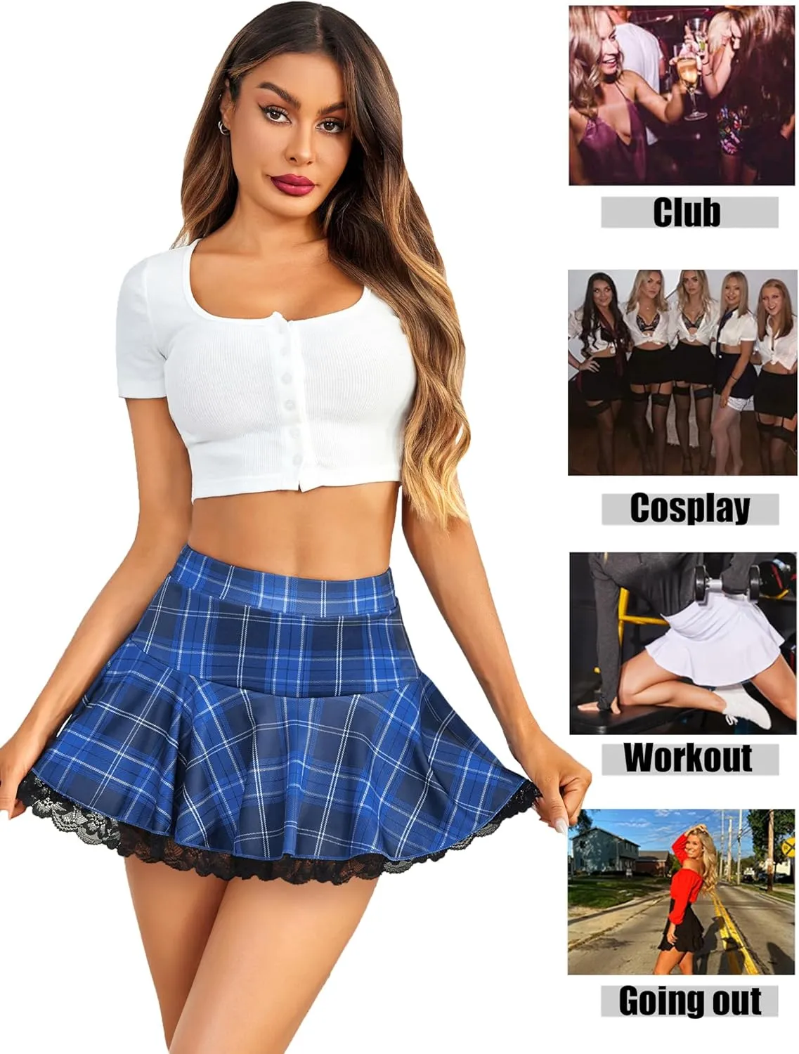 Avidlove Women Pleated Mini Skirt Sexy Lace Ruffle Solid Skirt Lingerie Short Skirts