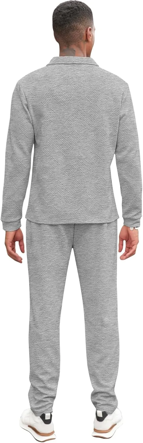 Babioboa Men's Polo sweatsuit Sets 1/4 Zip Fashion Casual Tracksuits jogging long Sleeve Polo Suit for Men 2 Piece Set