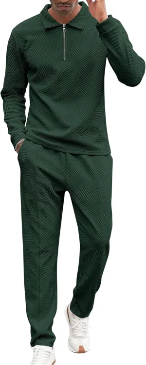 Babioboa Men's Polo sweatsuit Sets 1/4 Zip Fashion Casual Tracksuits jogging long Sleeve Polo Suit for Men 2 Piece Set
