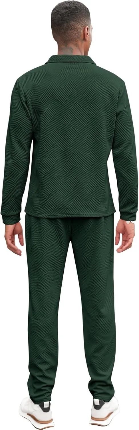 Babioboa Men's Polo sweatsuit Sets 1/4 Zip Fashion Casual Tracksuits jogging long Sleeve Polo Suit for Men 2 Piece Set