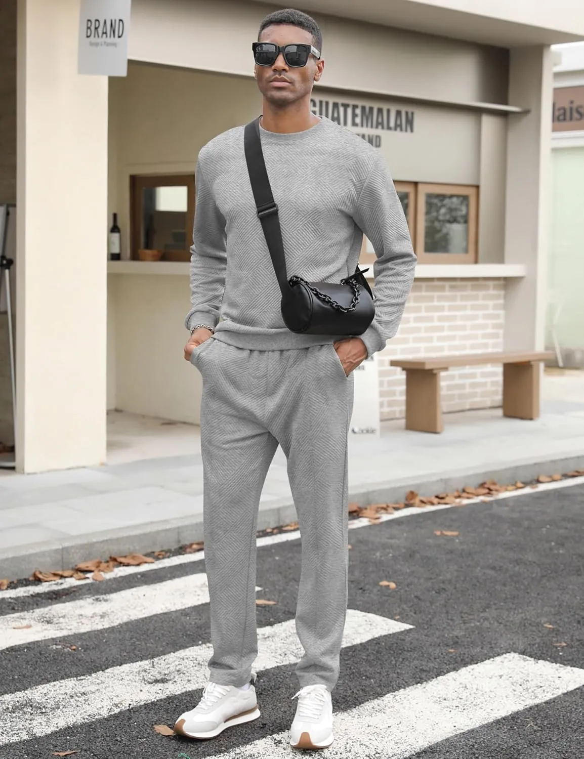 Babioboa Men's Tracksuit Knit Jacquard 2 Piece Long Sleeve Pullover Jogging Tracksuit Athletic running Casual Sportswear