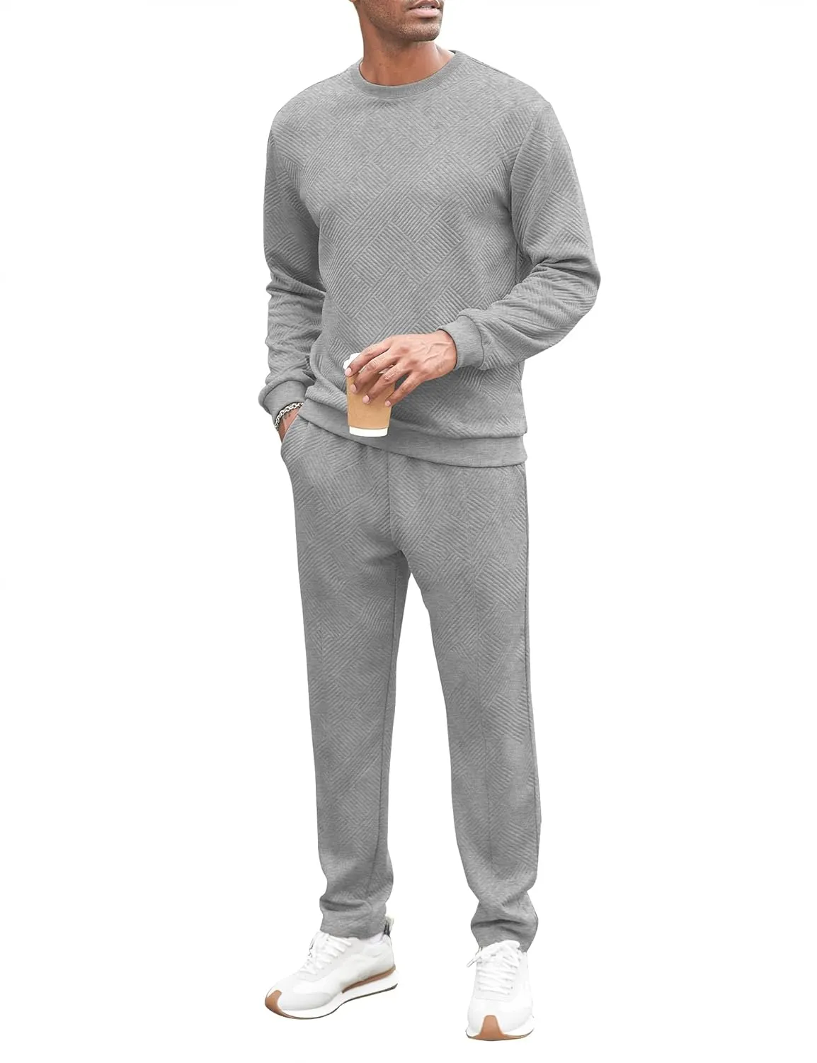 Babioboa Men's Tracksuit Knit Jacquard 2 Piece Long Sleeve Pullover Jogging Tracksuit Athletic running Casual Sportswear