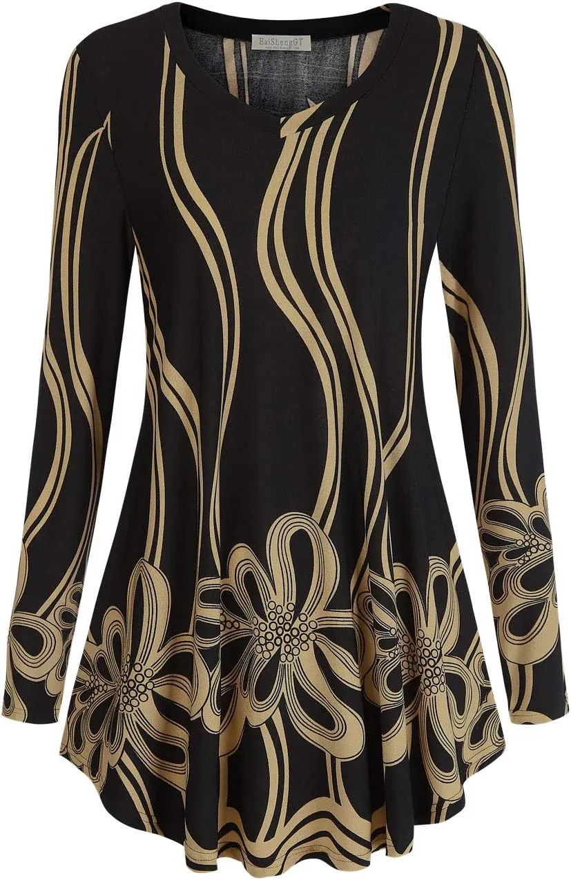 BAISHENGGT Women's Casual Long Sleeve Tunic Tops for Leggings V-Neck Blouse T-Shirt