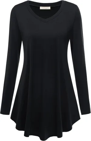 BAISHENGGT Women's Casual Long Sleeve Tunic Tops for Leggings V-Neck Blouse T-Shirt