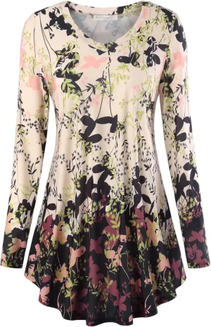 BAISHENGGT Women's Casual Long Sleeve Tunic Tops for Leggings V-Neck Blouse T-Shirt