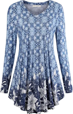 BAISHENGGT Women's Casual Long Sleeve Tunic Tops for Leggings V-Neck Blouse T-Shirt