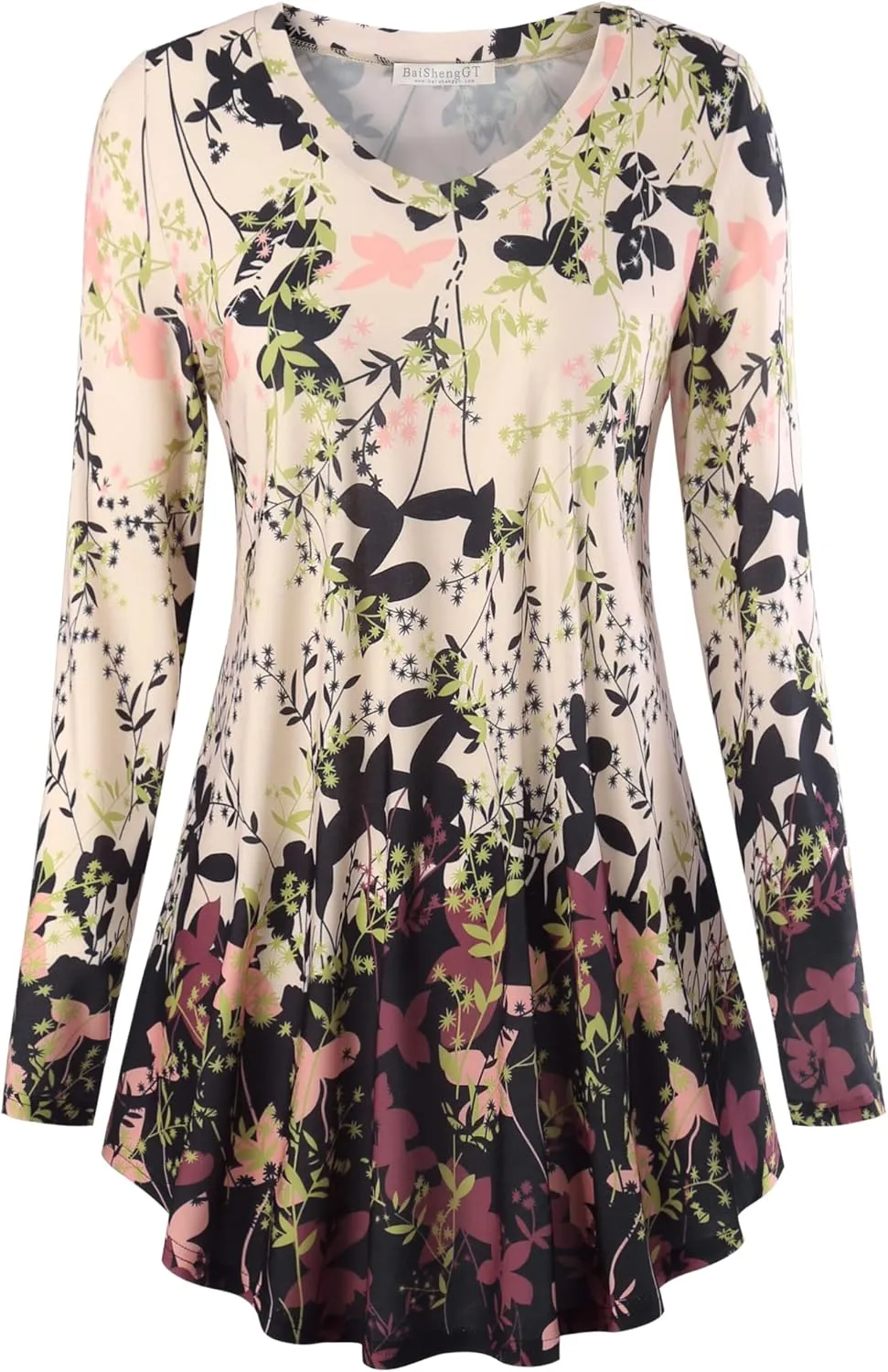 BAISHENGGT Women's Casual Long Sleeve Tunic Tops for Leggings V-Neck Blouse T-Shirt