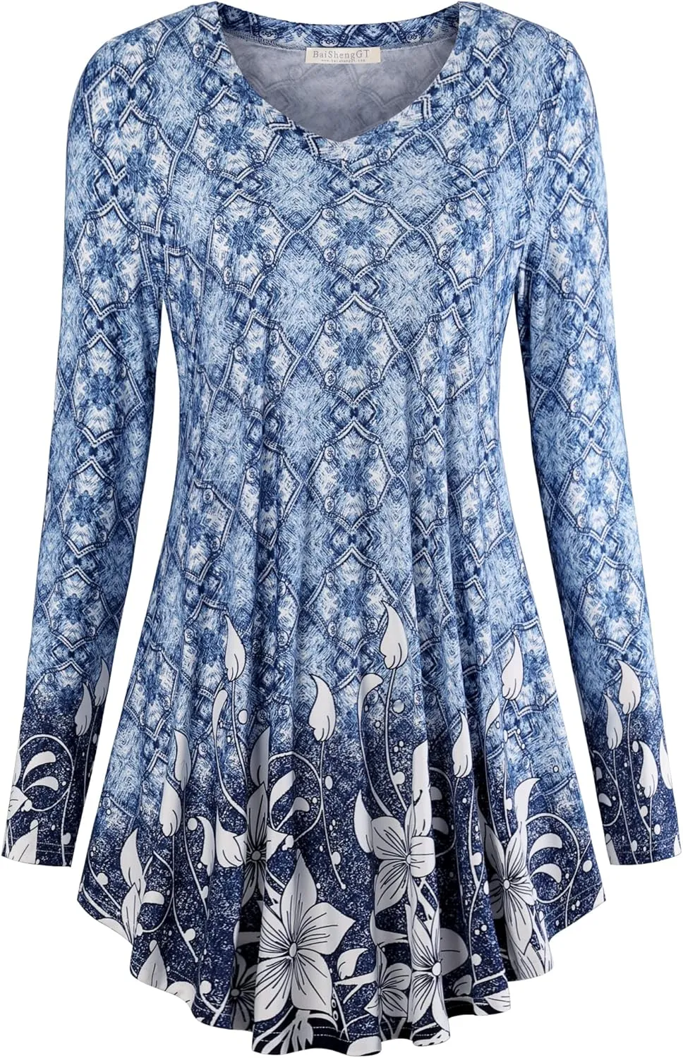 BAISHENGGT Women's Casual Long Sleeve Tunic Tops for Leggings V-Neck Blouse T-Shirt
