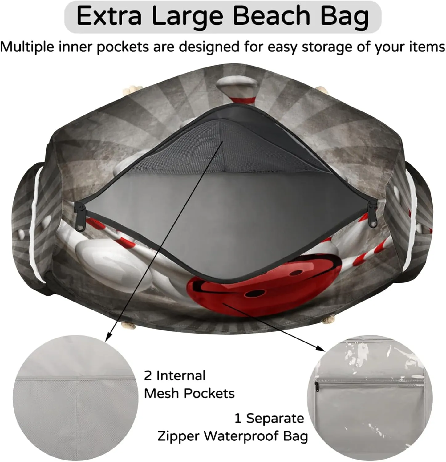 Beach Bags for Women Large Beach Tote Bag, Waterproof Sandproof Swim Pool Bag with Zipper