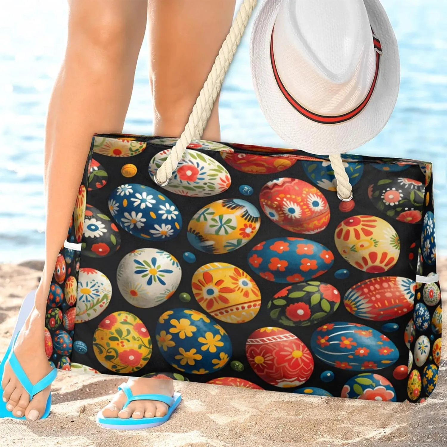 Beach Bags for Women Large Beach Tote Bag, Waterproof Sandproof Swim Pool Bag with Zipper