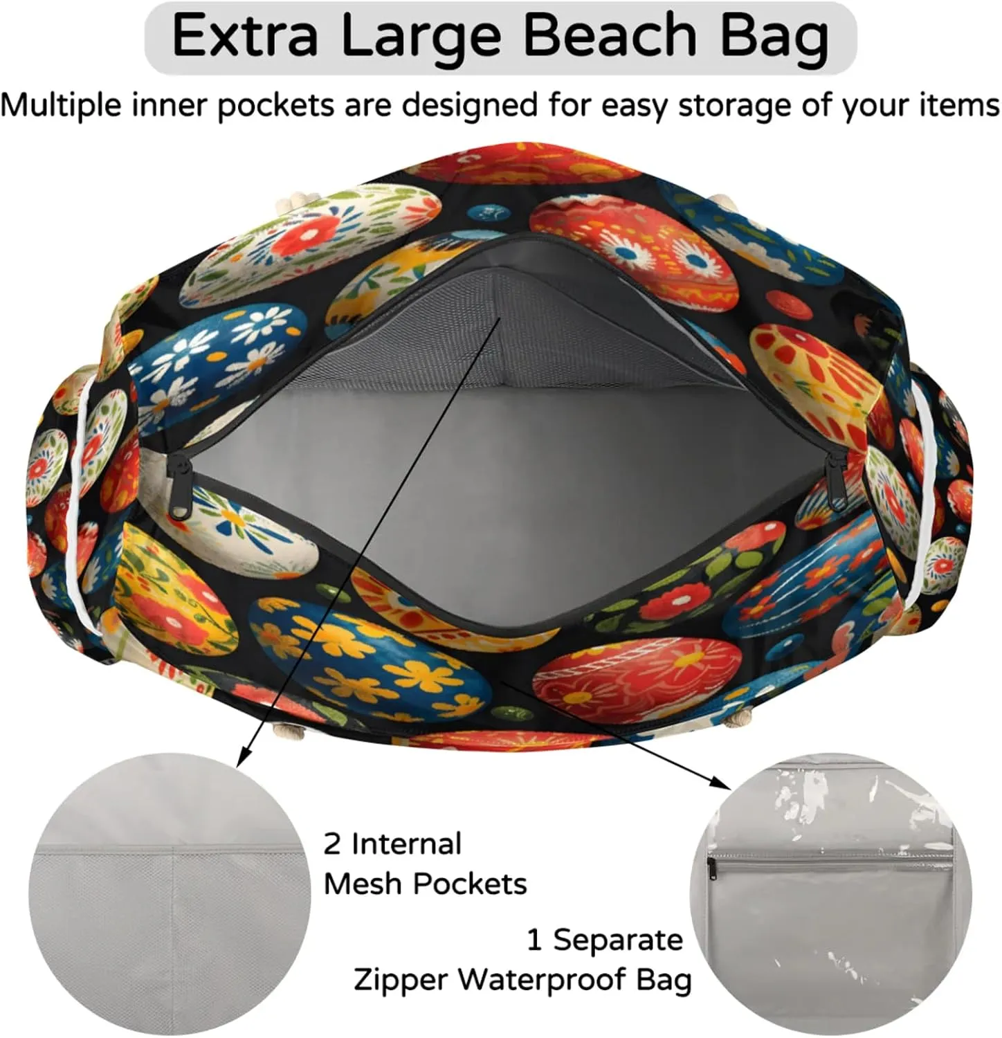 Beach Bags for Women Large Beach Tote Bag, Waterproof Sandproof Swim Pool Bag with Zipper