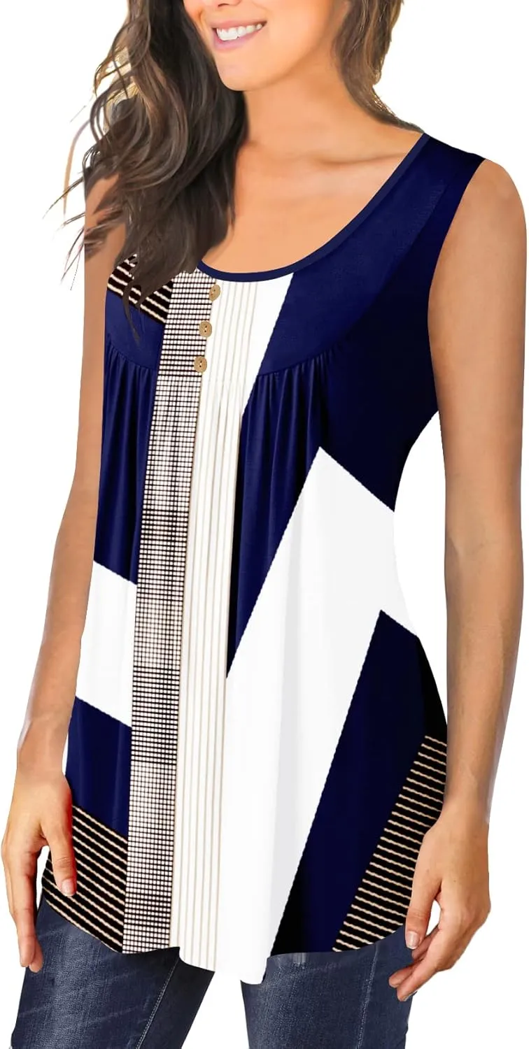 BeadChica Plus Size Women's Casual Tank Tops For Leggings Sleeveless Dressy Tunics Shirts Botton Down Henley Blouses Summer