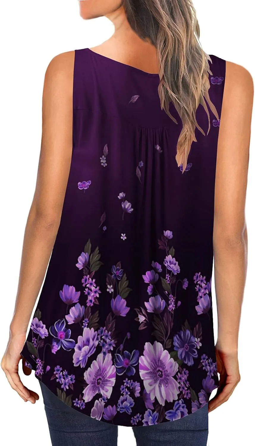 BeadChica Plus Size Women's Casual Tank Tops For Leggings Sleeveless Dressy Tunics Shirts Botton Down Henley Blouses Summer