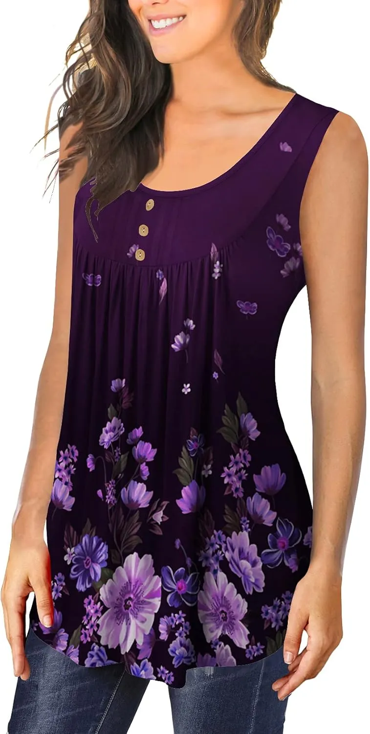 BeadChica Plus Size Women's Casual Tank Tops For Leggings Sleeveless Dressy Tunics Shirts Botton Down Henley Blouses Summer