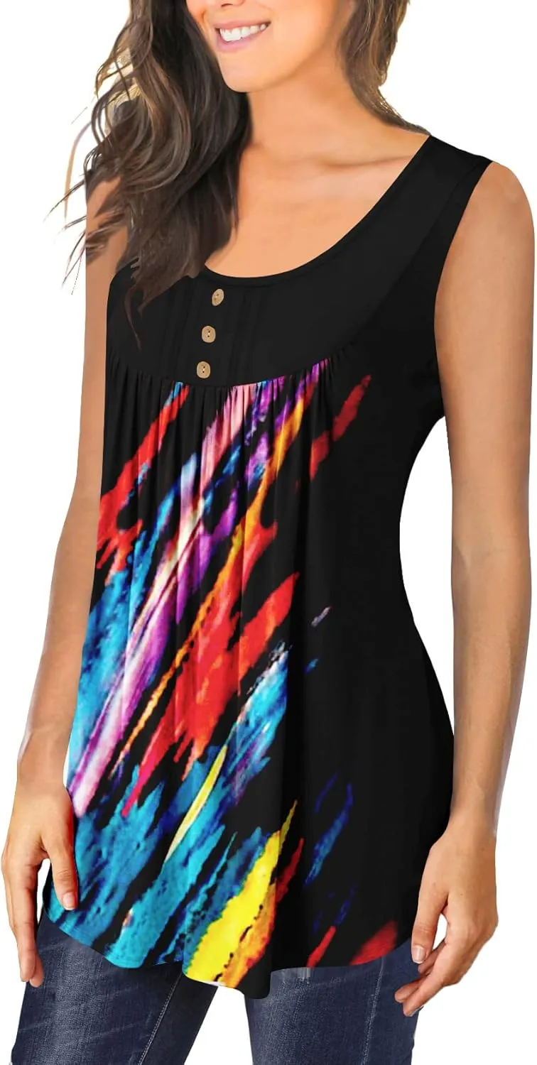 BeadChica Plus Size Women's Casual Tank Tops For Leggings Sleeveless Dressy Tunics Shirts Botton Down Henley Blouses Summer