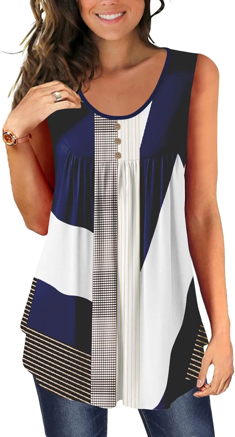 BeadChica Plus Size Women's Casual Tank Tops For Leggings Sleeveless Dressy Tunics Shirts Botton Down Henley Blouses Summer