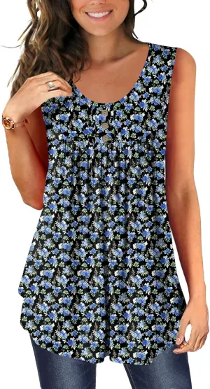 BeadChica Plus Size Women's Casual Tank Tops For Leggings Sleeveless Dressy Tunics Shirts Botton Down Henley Blouses Summer
