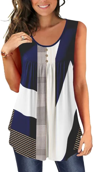 BeadChica Plus Size Women's Casual Tank Tops For Leggings Sleeveless Dressy Tunics Shirts Botton Down Henley Blouses Summer