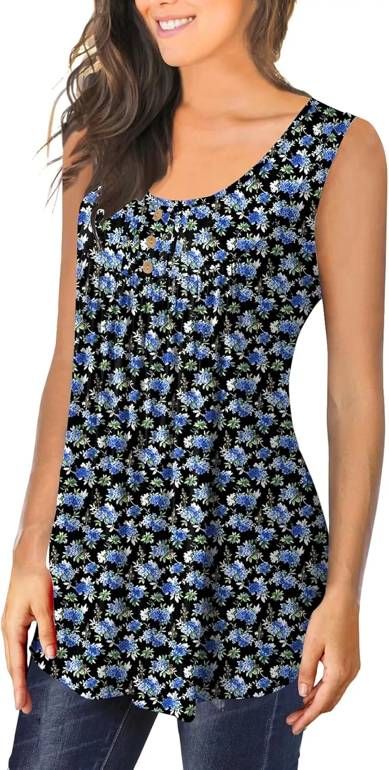 BeadChica Plus Size Women's Casual Tank Tops For Leggings Sleeveless Dressy Tunics Shirts Botton Down Henley Blouses Summer