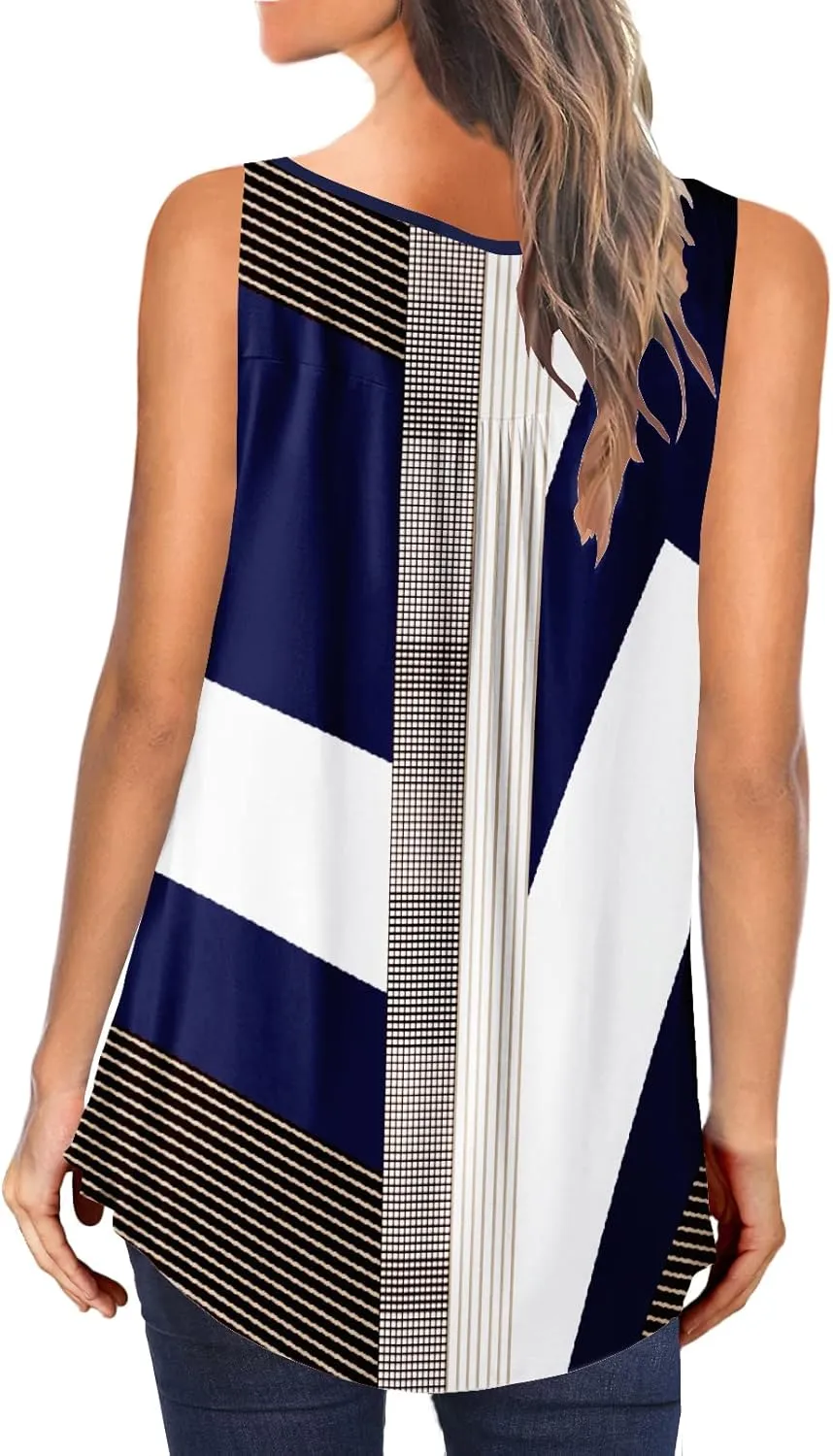 BeadChica Plus Size Women's Casual Tank Tops For Leggings Sleeveless Dressy Tunics Shirts Botton Down Henley Blouses Summer