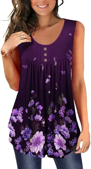 BeadChica Plus Size Women's Casual Tank Tops For Leggings Sleeveless Dressy Tunics Shirts Botton Down Henley Blouses Summer