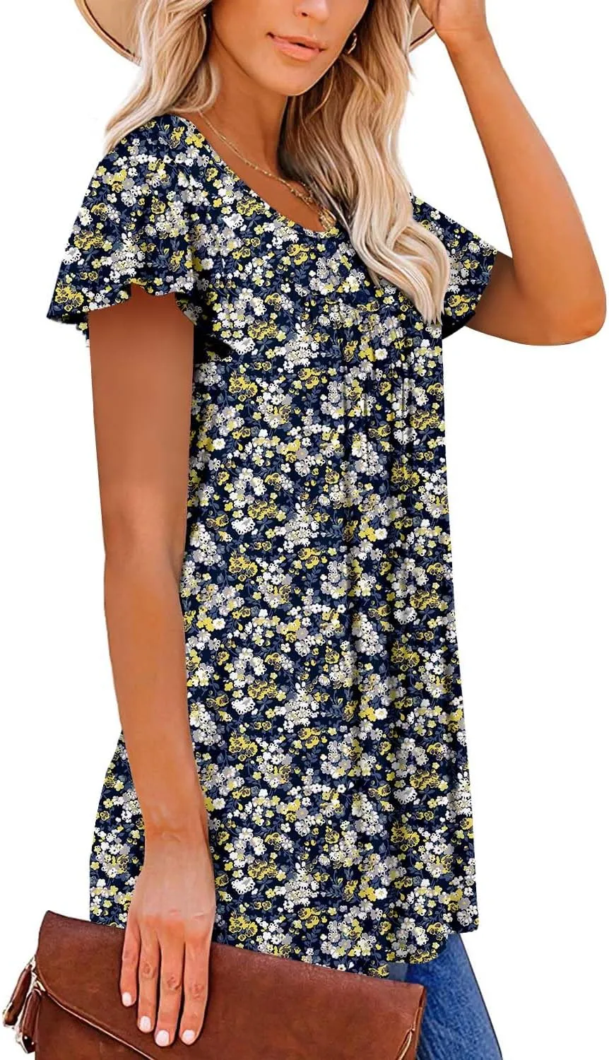 BETTE BOUTIK Women's Short Sleeve Summer Tunic Tops Flowy Flare Button Down Tunic Shirts Blouses S-3XL