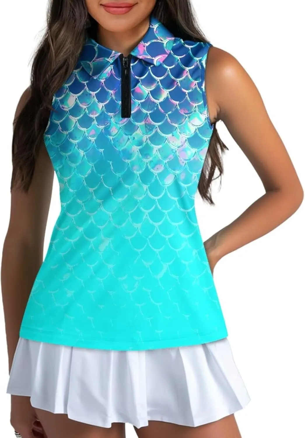 Biyejit Sleeveless Golf Shirts for Women Lightweight Casual V Neck 1/4 Zip Up Tank Top Tennis Shirts for Women Plus Size