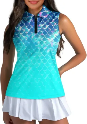 Biyejit Sleeveless Golf Shirts for Women Lightweight Casual V Neck 1/4 Zip Up Tank Top Tennis Shirts for Women Plus Size