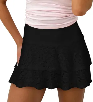 Black White Floral Lace Pleated Mini Skirt with Shorts Underneath Women's Skort Sexy Ruffle Layered Ruched Y2K Skirts