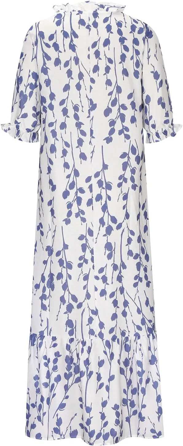 Boho Dresses for Women 2024 Summer Short Sleeve Floral Long Maxi Dresses Tassel V Neck Ruffle Flowy A-Line Dress