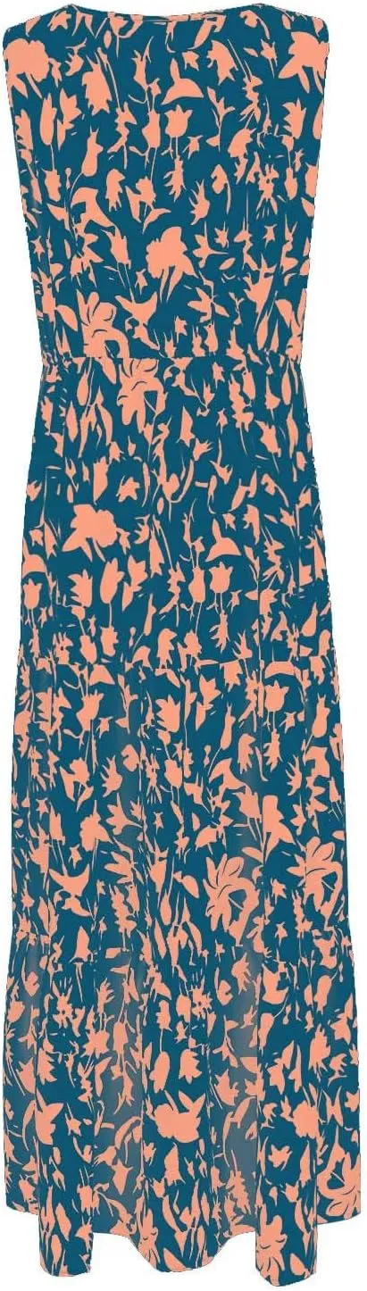 Boho Dresses for Women 2025 Summer Casual Flowy Floral Sleeveless Wrap Empire Waist Pleated Beach A Line Maxi Dresses