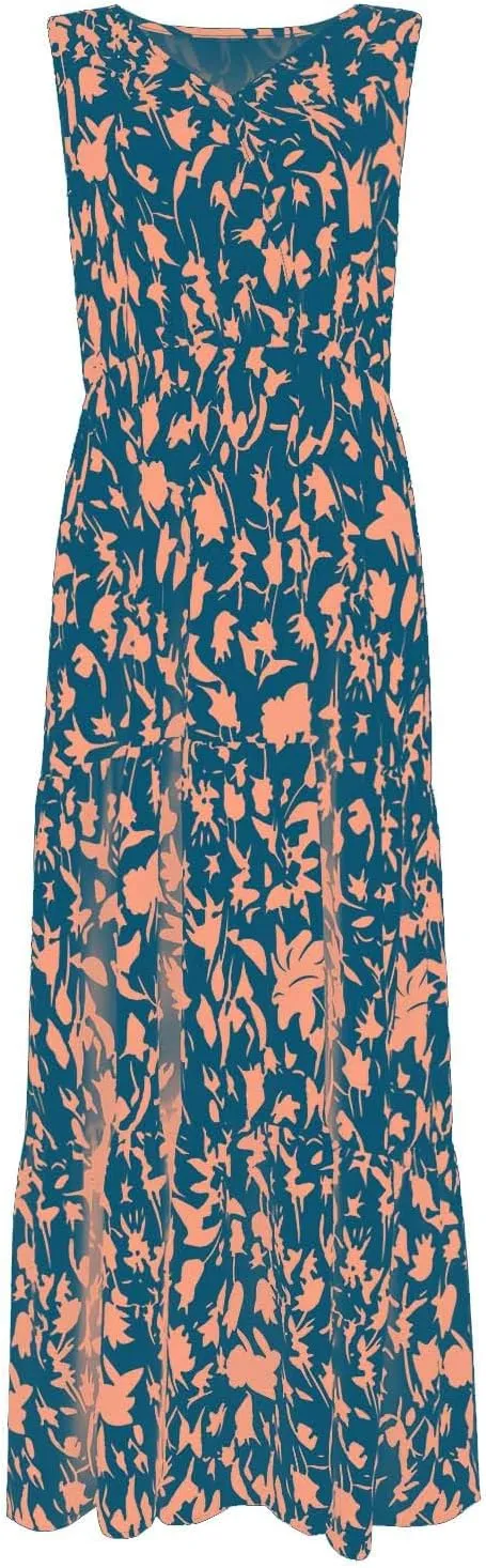 Boho Dresses for Women 2025 Summer Casual Flowy Floral Sleeveless Wrap Empire Waist Pleated Beach A Line Maxi Dresses