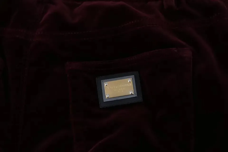 Bordeaux Velvet Stretch Slim Fit Pants