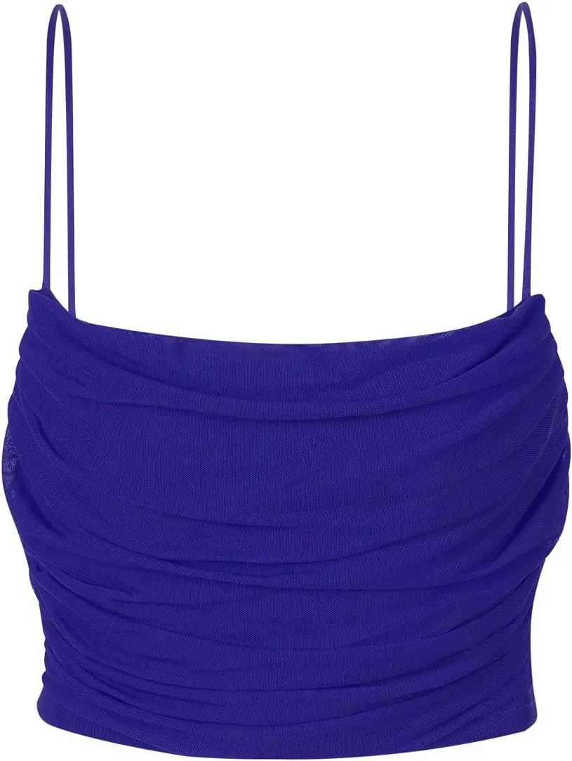 Bralette for Women Camisoles Racerback Double-Layered Crop Spaghetti Strap Ruched Mini Club Top