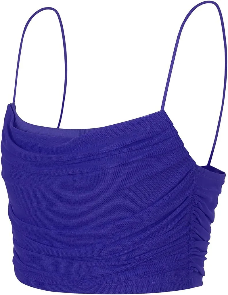 Bralette for Women Camisoles Racerback Double-Layered Crop Spaghetti Strap Ruched Mini Club Top