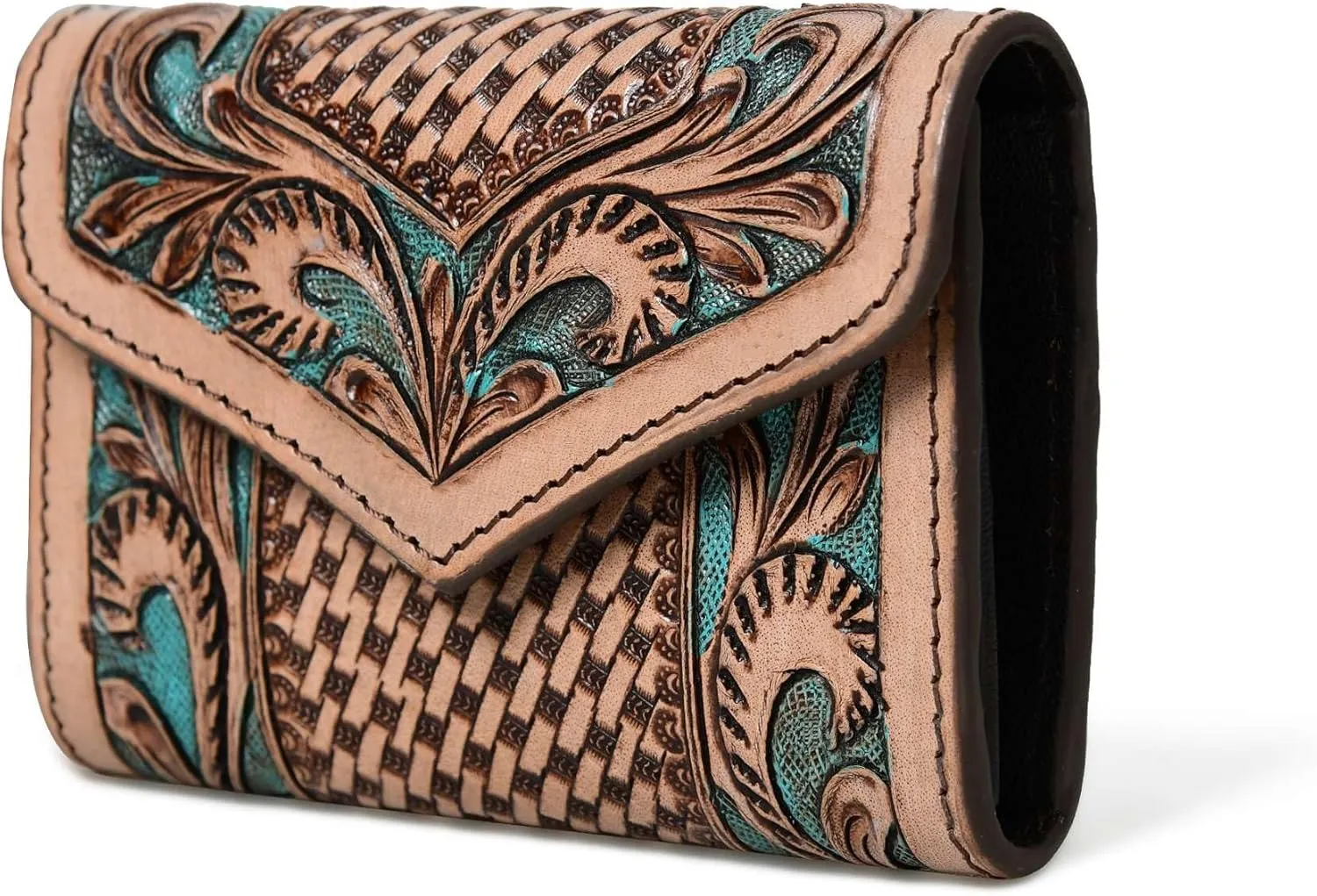 Canyon Country Cowhide Tooled Leather Trifold Wallet with Multiple Card Slots