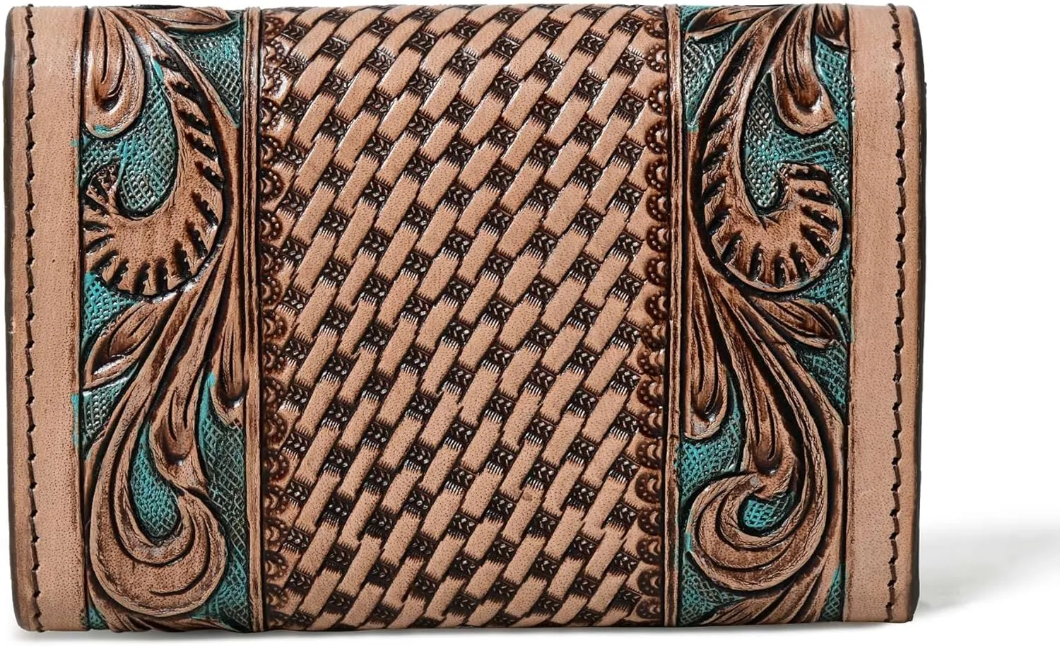 Canyon Country Cowhide Tooled Leather Trifold Wallet with Multiple Card Slots