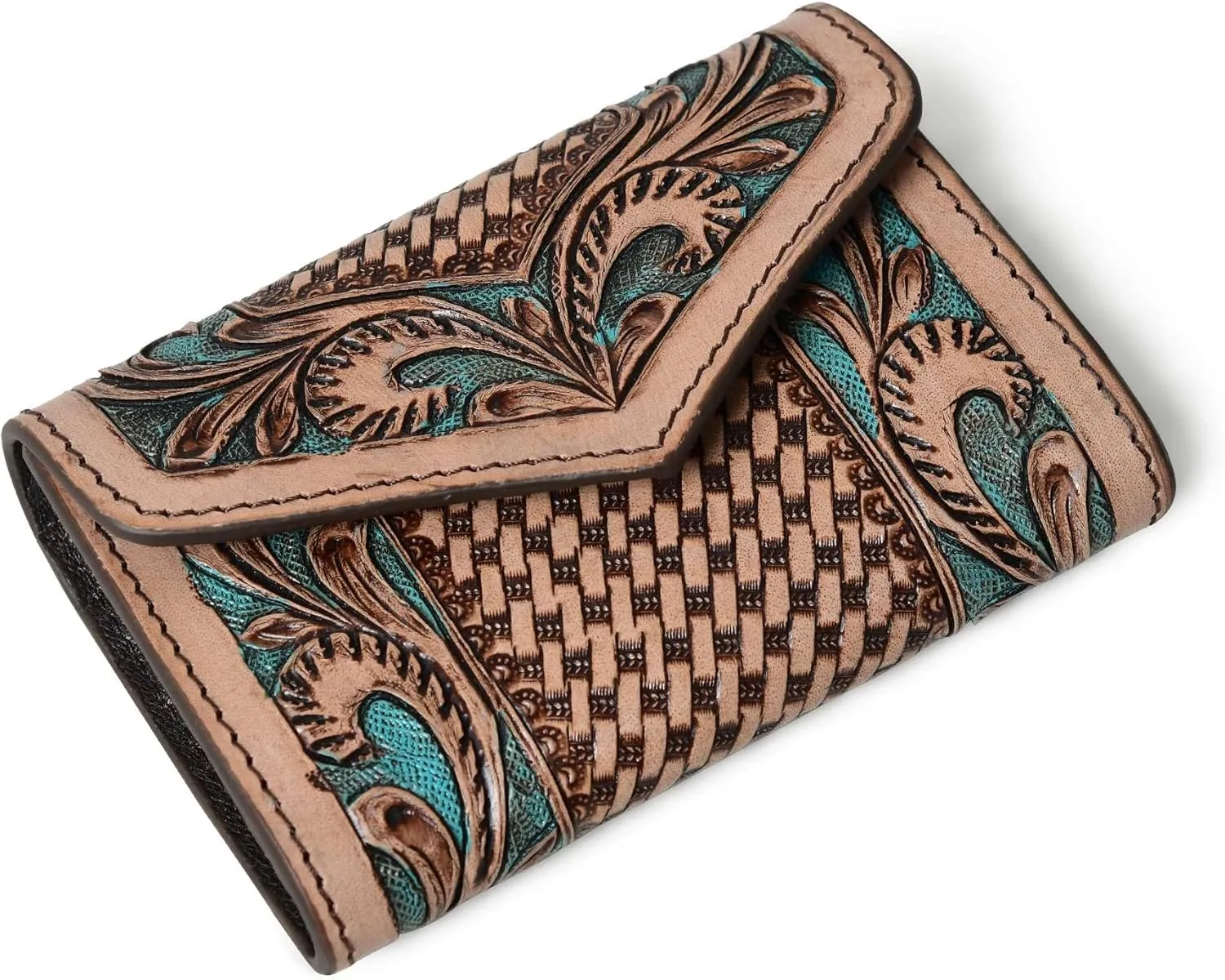 Canyon Country Cowhide Tooled Leather Trifold Wallet with Multiple Card Slots