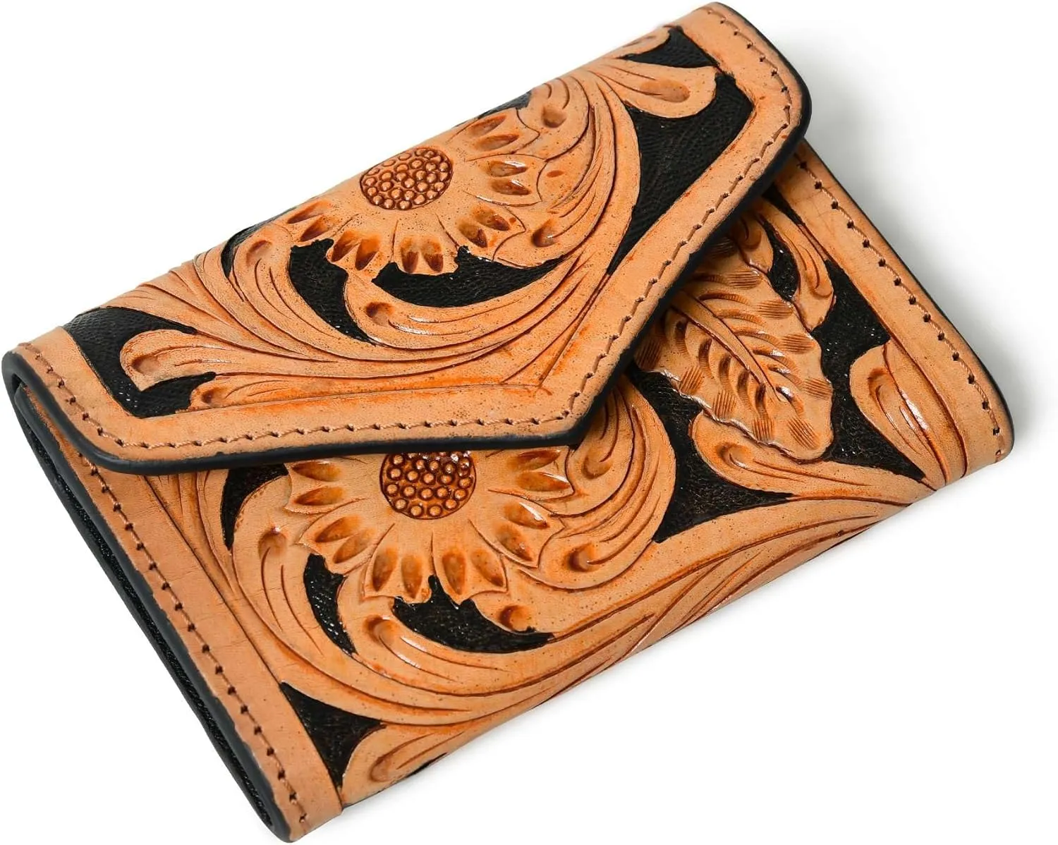 Canyon Country Cowhide Tooled Leather Trifold Wallet with Multiple Card Slots