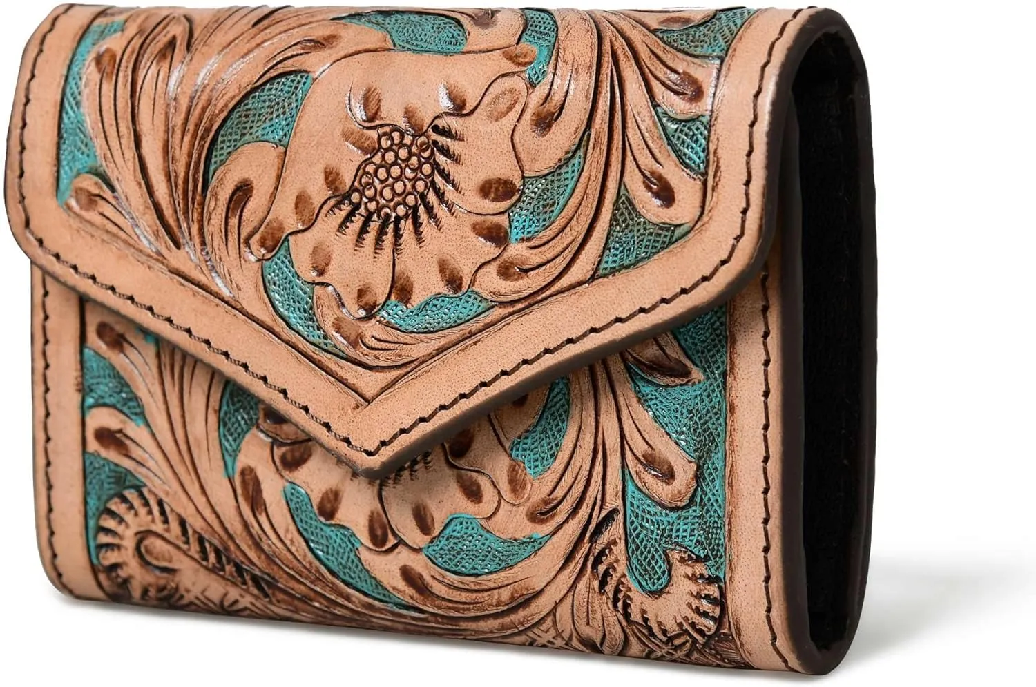 Canyon Country Cowhide Tooled Leather Trifold Wallet with Multiple Card Slots