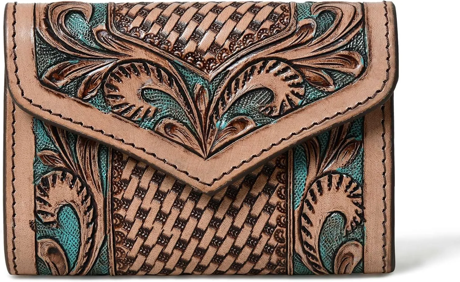 Canyon Country Cowhide Tooled Leather Trifold Wallet with Multiple Card Slots