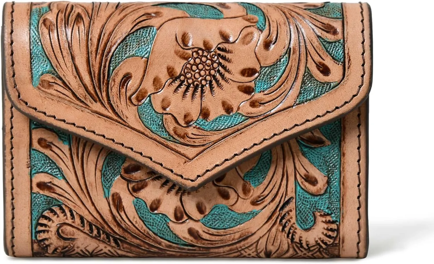 Canyon Country Cowhide Tooled Leather Trifold Wallet with Multiple Card Slots