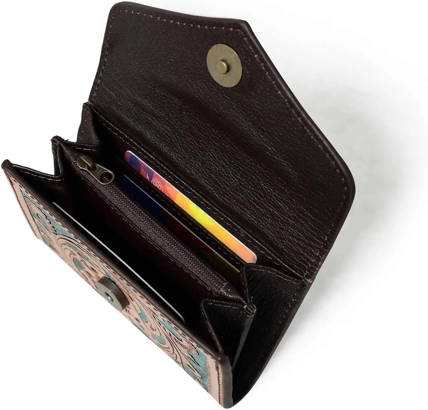 Canyon Country Cowhide Tooled Leather Trifold Wallet with Multiple Card Slots