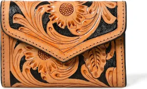 Canyon Country Cowhide Tooled Leather Trifold Wallet with Multiple Card Slots