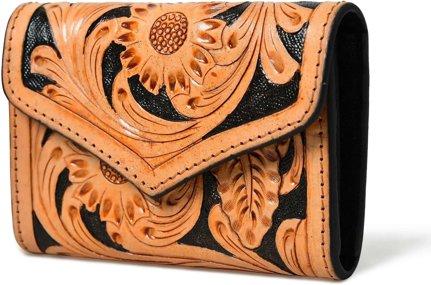 Canyon Country Cowhide Tooled Leather Trifold Wallet with Multiple Card Slots